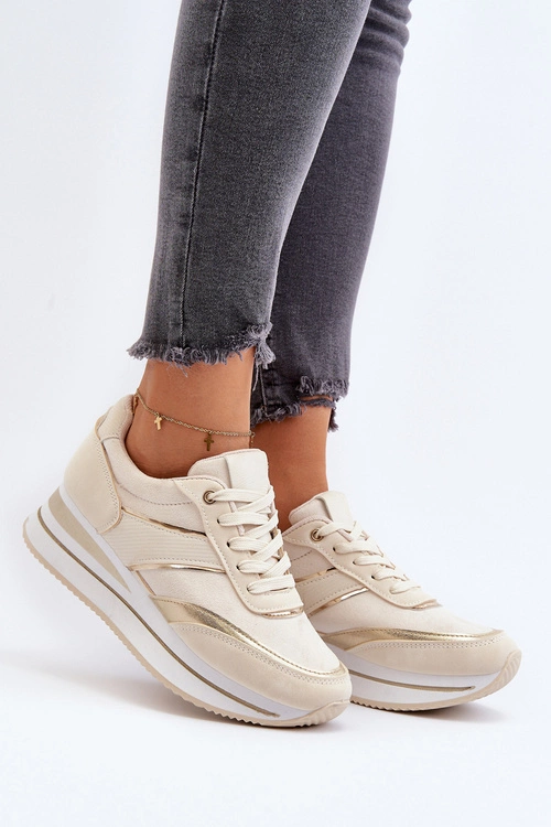 Damskie Buty Sportowe Sneakersy Na Platformie Beżowe Atnarama