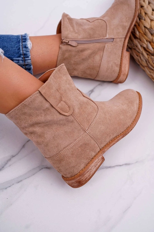 Damskie Botki Na Koturnie Beżowe Evana