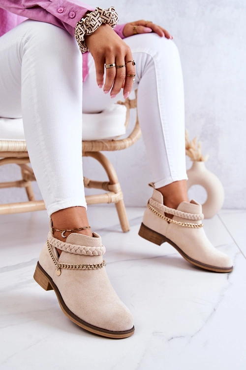 Zamszowe Botki Z Łańcuszkiem Beżowe Talitha