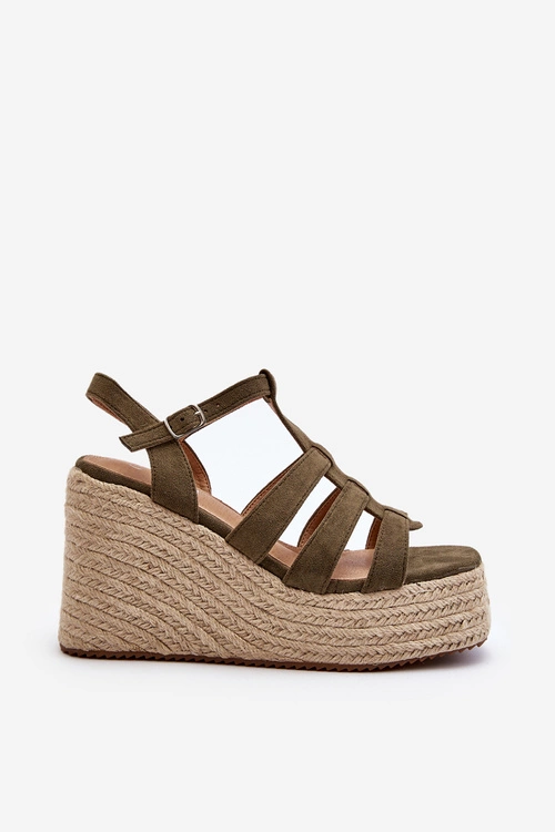 Sandały Na Koturnie Z Plecionką Zielone Gnosis