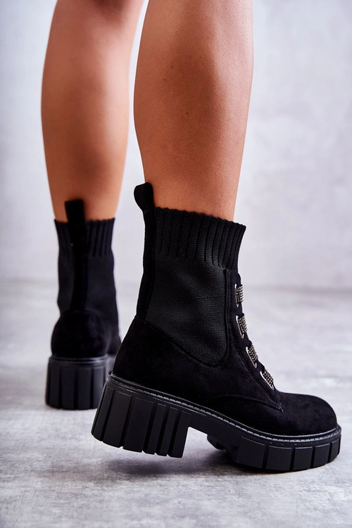 Zamszowe Wsuwane Botki Skarpetkowe Czarne Hope