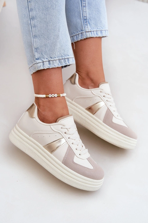 Eko Skórzane Sneakersy Damskie Na Platformie Beżowe Goriette