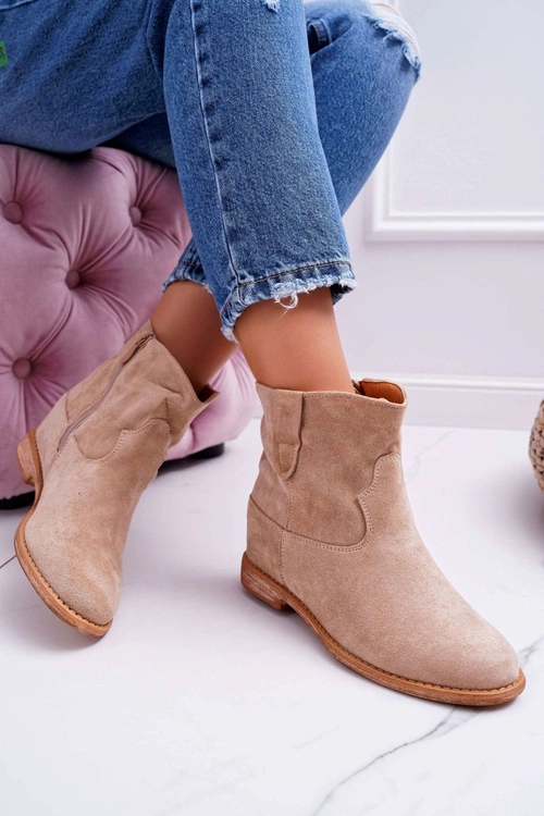 Damskie Botki Na Koturnie Beżowe Evana