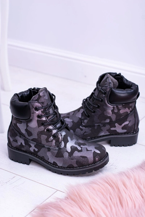 Młodzieżowe Ocieplane Czarne Botki Traperki MoroStyle