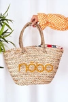 Pleciona Torebka Shopper Na Plażę NOBO XK0340 Beżowo-Żółta