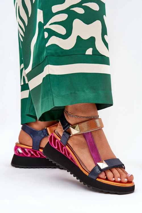 Skórzane Sandały Damskie Na Koturnie D&A CR51-135 Multikolor