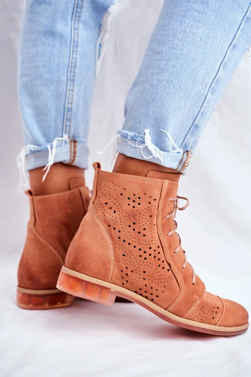 Botki Damskie Skórzane Trzewiki Maciejka Brzoskwiniowe 04468-18