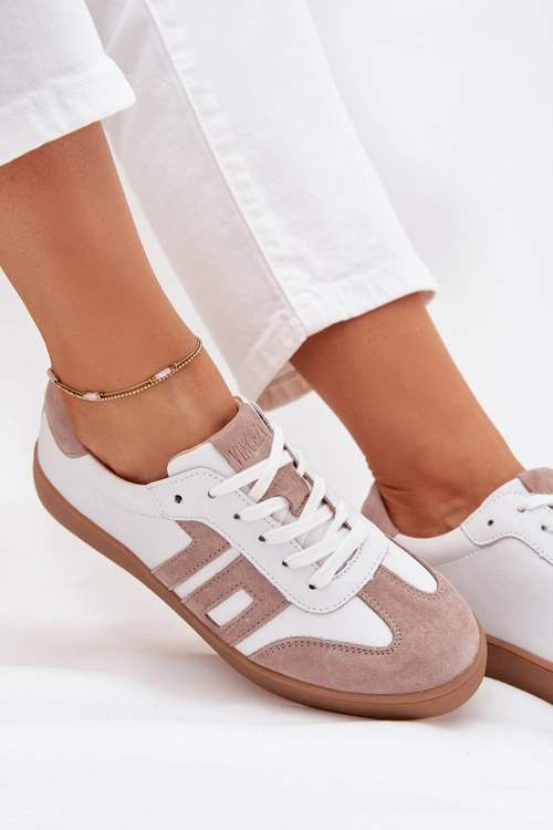 Skórzane Sneakersy Damskie Vinceza 79557 Biało-Beżowe