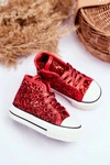 Dziecięce Brokatowe Trampki Czerwone Ally