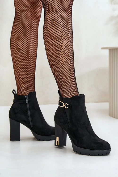 Ocieplane Botki Damskie Na Wysokim Obcasie Słupku Czarne Terisanna