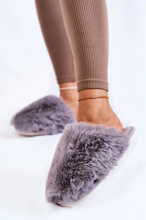 Damskie Futrzane Papcie Szare Sheryl