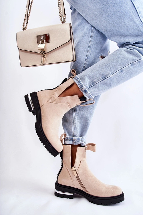 Zamszowe Botki Z Wycięciami Beżowe Elvera