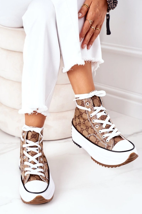 Logowane Trampki Na Platformie Brązowe Electric Love