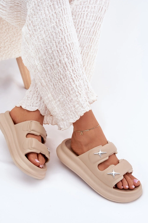 Piankowe Klapki Damskie Na Platformie Ciemnobeżowe Falowena