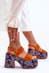 Skórzane Sandały Na Obcasie Maciejka 06089-18 Pomarańczowe