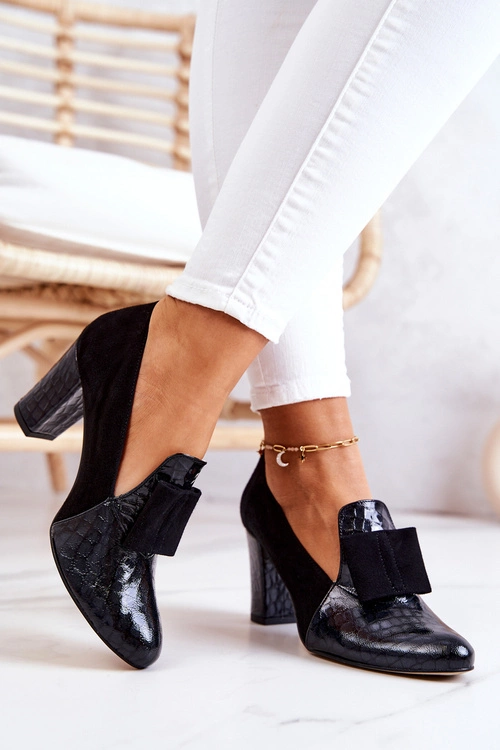 Zamszowe Wężowe Czółenka Czarne Kathleen