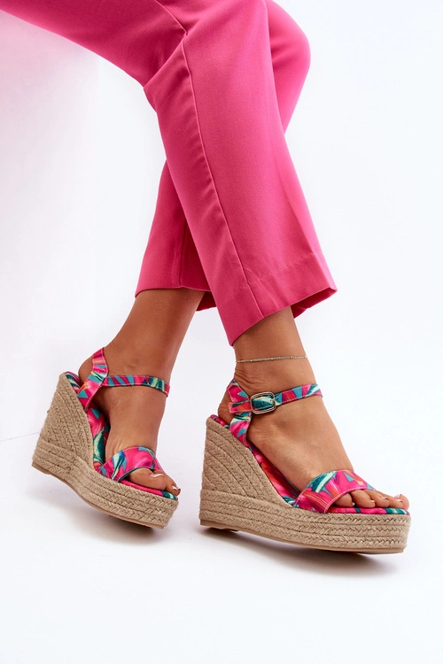 Wzorzyste Sandały Na Koturnie Z Plecionki Fuksja Anihazra