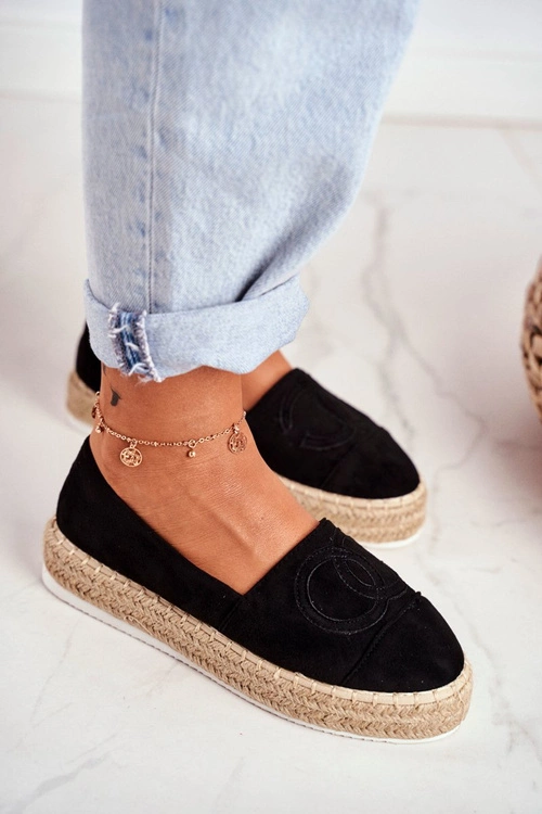 Espadryle Damskie Gruba Podeszwa Lniane Czarne Febi