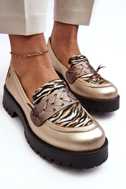 Damskie Skórzane Półbuty Mokasyny Maciejka 06195-25 Złote