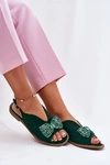 Sandały Damskie Z Kokardą Na Płaskim Obcasie S.Barski KV51-014 Zielone