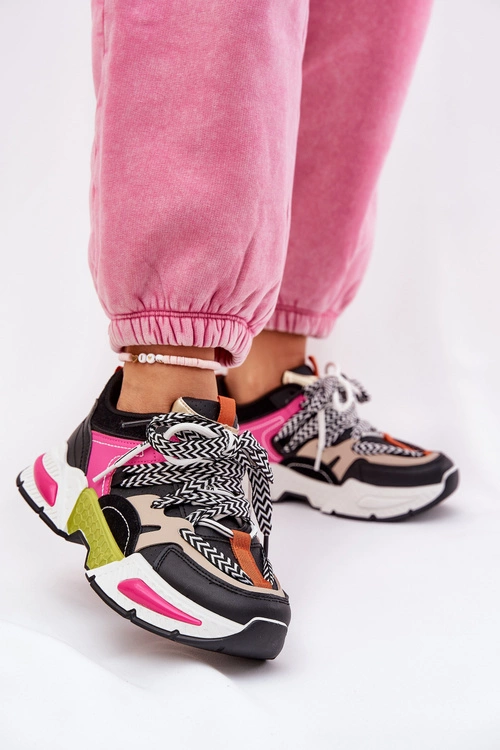 Sneakersy Buty Sportowe Damskie Z Podwójnym Sznurowaniem Czarne Efobell