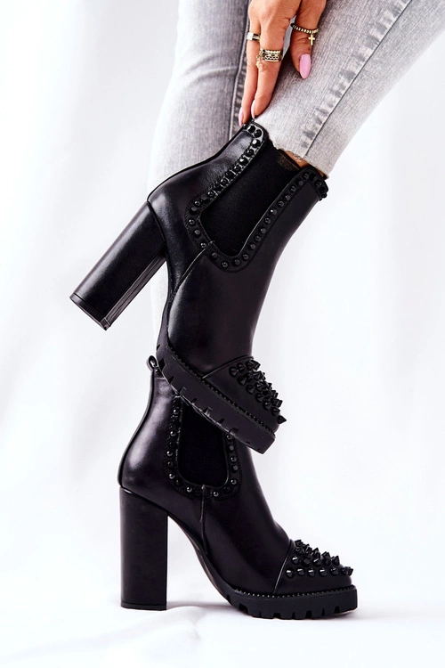 Botki Na Wysokim Obcasie Z Dżetami Czarne Lisana