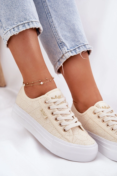 Trampki Damskie Z Koronką Lee Cooper LCW-25-31-3440L Beżowe