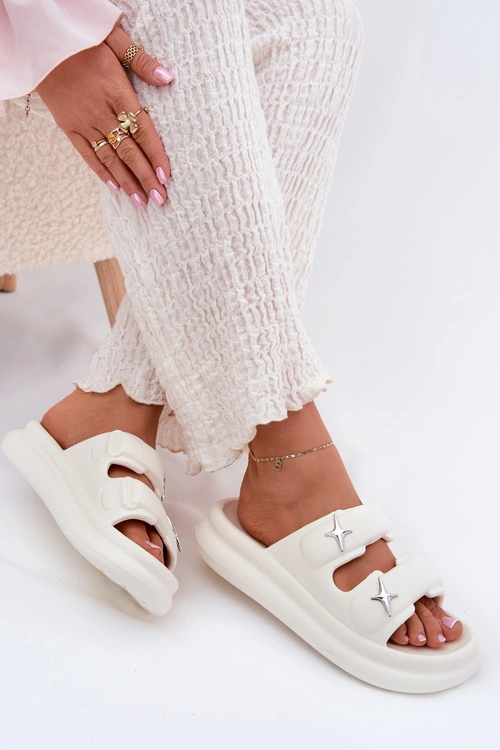 Piankowe Klapki Damskie Na Platformie Ecru Falowena