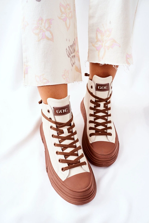 Damskie Ocieplane Trampki GOE Wysokie II2N4034 Białe