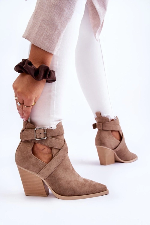 Damskie Zamszowe Botki Kowbojki Ciemnobeżowe Dennise