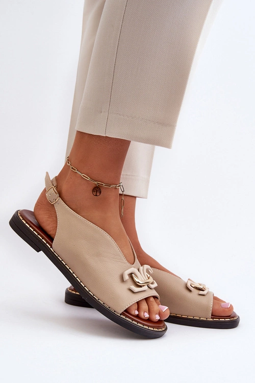 Sandały Damskie Na Płaskim Obcasie Z Ozdobą Beżowe Loraeleh