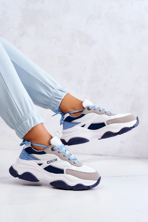 Damskie Sneakersy Buty Sportowe Big Star JJ274580 Biało-Niebieskie