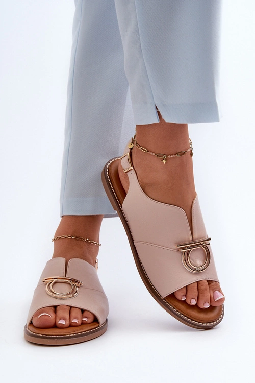 Płaskie Sandały Damskie Ze Złotą Ozdobą Vinceza 17319 Jasnoróżowe