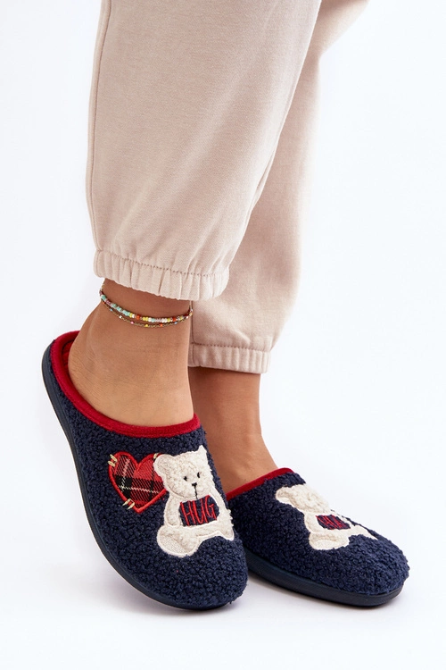 Damskie Domowe Klapki Kapcie Z Misiem Inblu EC000095 Granatowe