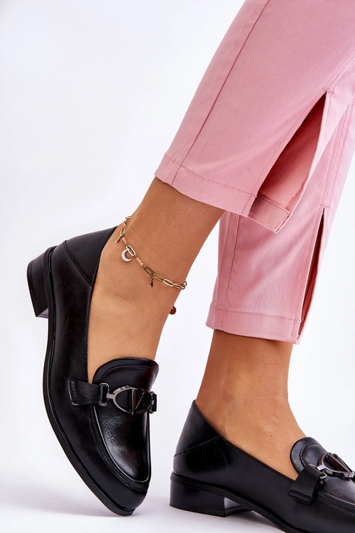 Skórzane Mokasyny Na Płaskim Obcasie Czarne Marra