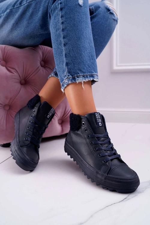 Trampki Damskie Big Star Wysokie Ocieplane Granatowe EE274147