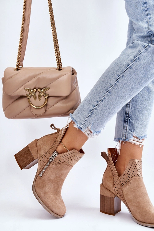 Zamszowe Botki Na Masywnym Obcasie Beżowe Camden