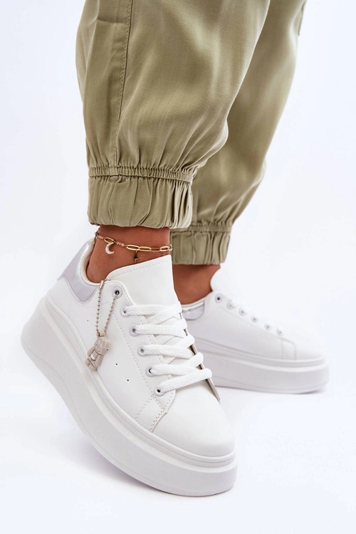 Damskie Buty Sportowe Na Masywnej Platformie Biało-Srebrne Mariell