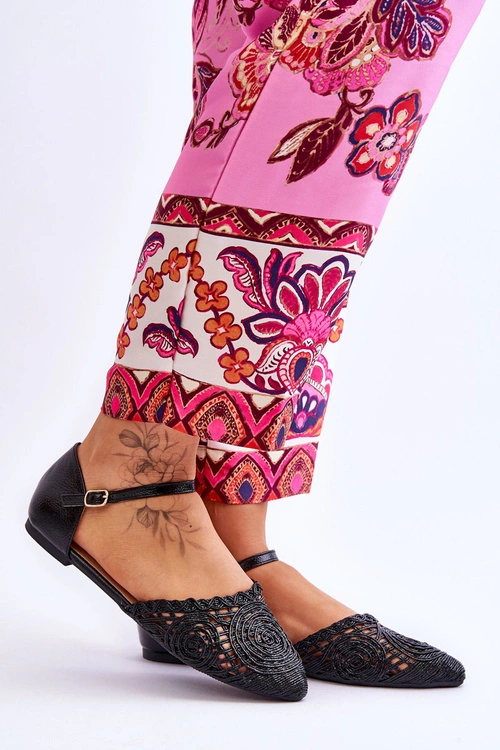 Eleganckie Sandały Damskie Płaskie Czarne Sheia