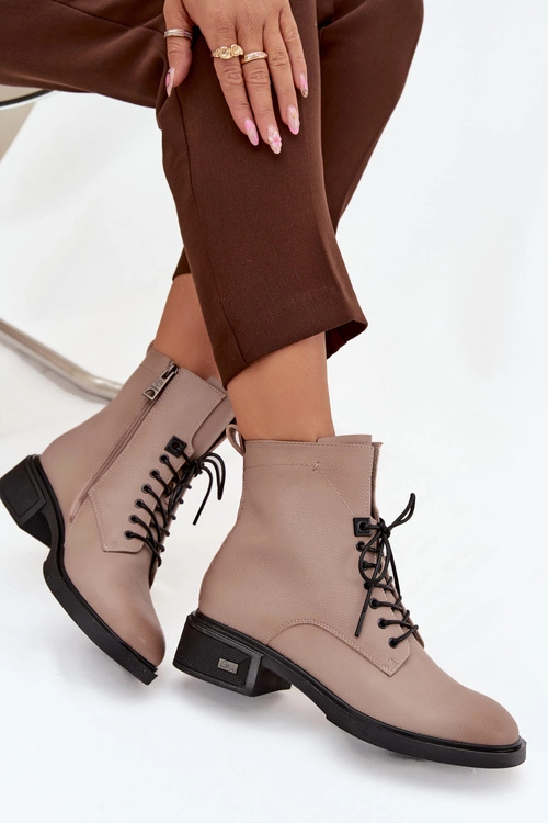 Botki Damskie Z Naturalnej Skóry Na Niskim Obcasie Ocieplane Vinceza 39955 Beżowe