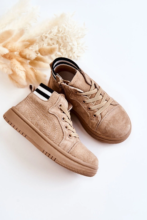 Dziecięce Wysokie Trampki Na Suwak Beżowe Boone