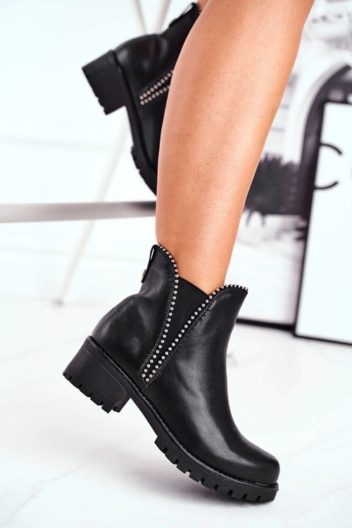 Botki Damskie Ciepłe Czarne Starry