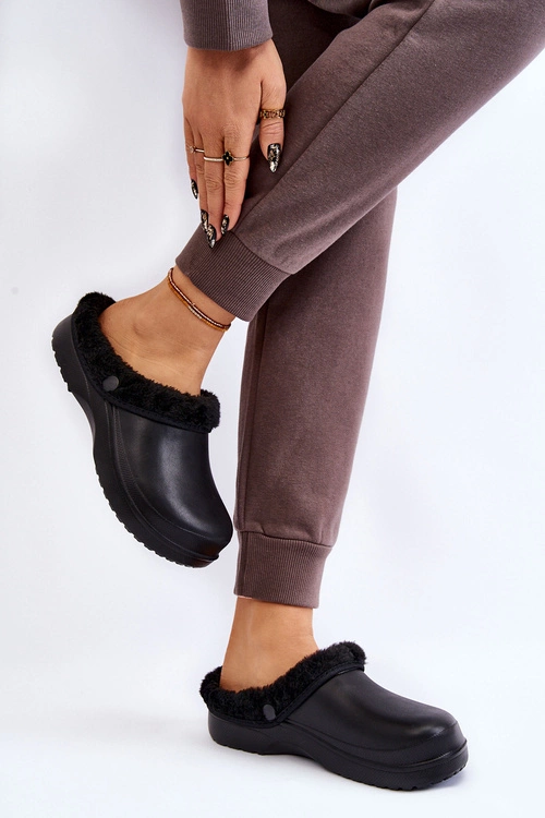 Damskie Piankowe Ocieplane Klapki Kroksy Czarne Cova