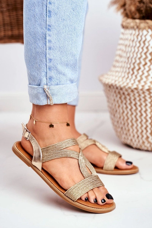 Sandały Damskie Płaskie Złote Rachel
