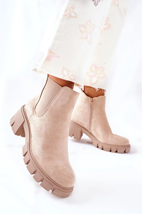 Ocieplane Botki Na Obcasie Beżowe Madge