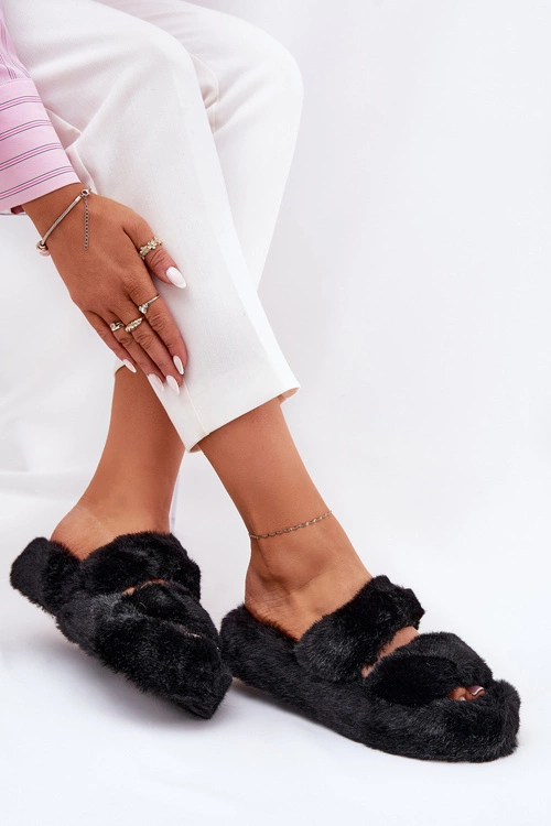 Futrzane Kapcie Damskie Na Platformie Czarne Talfedi