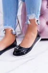 Vices | Lakierowane Czarne Damskie Balerinki Z Kwiatkiem Neli