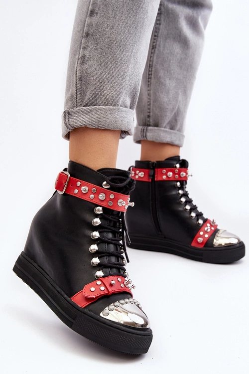 Ocieplane Botki Na Koturnie Z Dżetami Ekoskóra Lu Boo Czarne