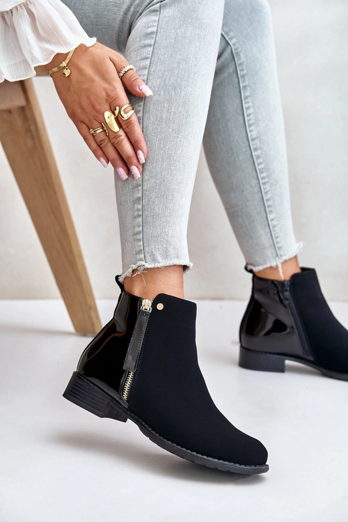 Ocieplane Botki Na Płaskim Obcasie Z Niską Cholewką Czarne Zinariella
