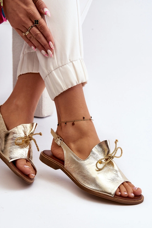 Zazoo 2898 Skórzane Płaskie Sandały Złote